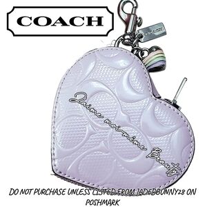 Coach Lavender Purple Quiled C Heart Coin Purse Pastel Rainbow Charm Silver Hard